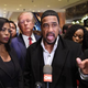 Republican candidate Donald Trump (fourth from left) arrives to speak to the press with the Rev. Darrell Scott (center), senior pastor of the New Spirit Revival Center in Cleveland Heights, Ohio, after meeting with African-American pastors at Trump Tower in New York City Nov. 30, 2015.
TIMOTHY A. CLARY/AFP/Getty Images